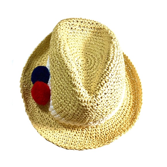 NWT Kooba Straw Fedora with White Band & Pom Poms - Picture 4 of 8